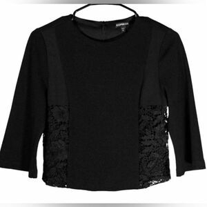 Express Black Floral Lace 3/4 Sleeve Top Size XS Whimsigoth Feminine Dressy Goth